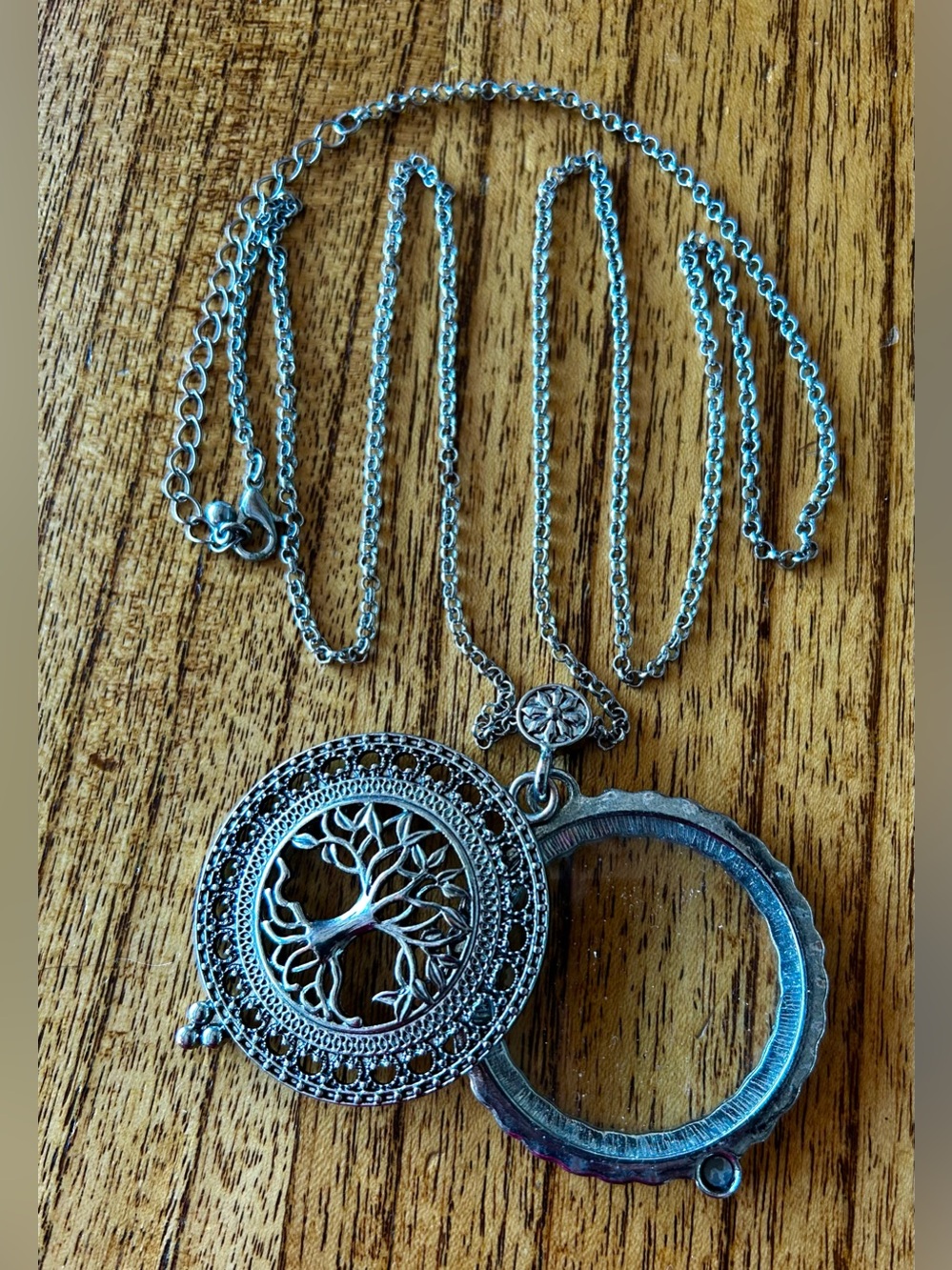 Silver Tree of Life Magnifying Locket Necklace